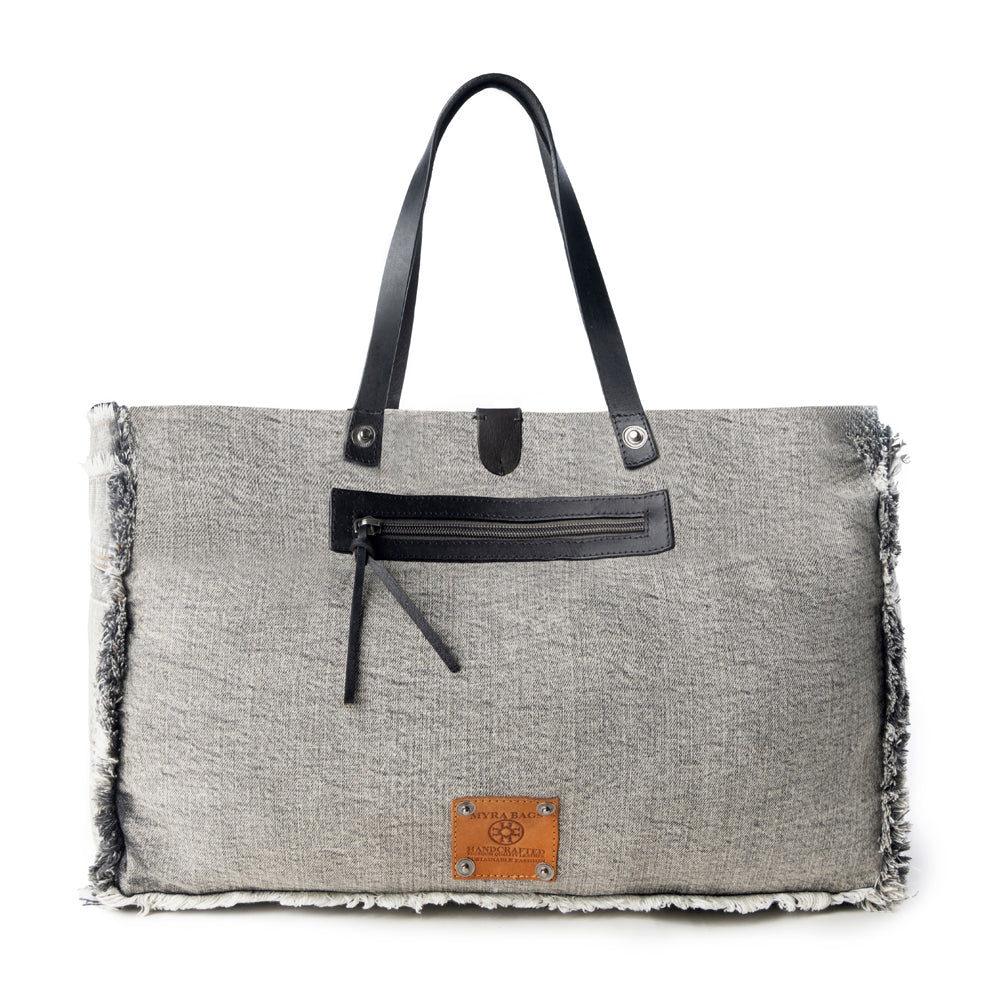 Frayed Frontier Western denim Tote Bag for Women in denim black with fringe detail - Myra USA