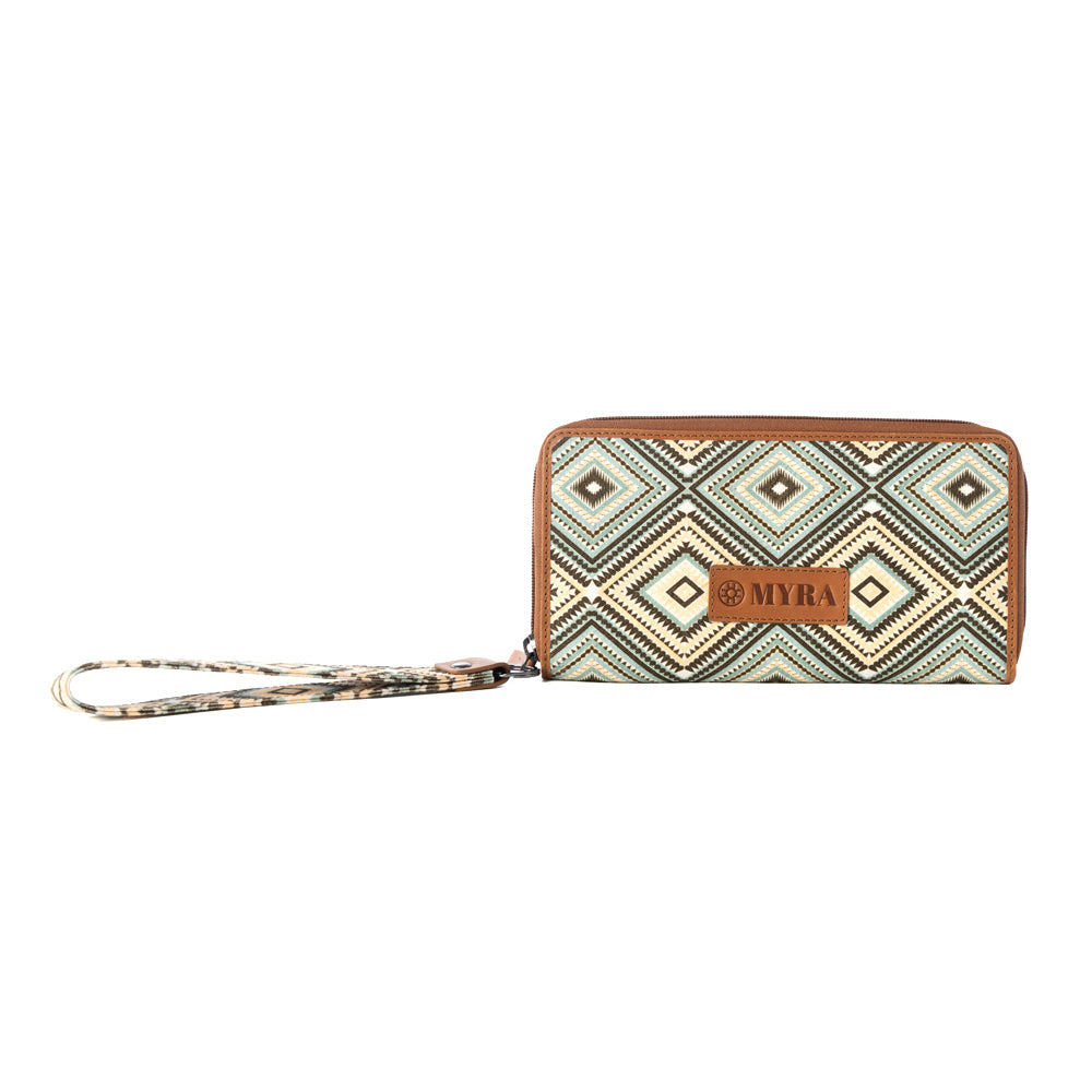 Kilim Trail Western Wallet for Women in brown with leather detail and RFID protection - Myra USA