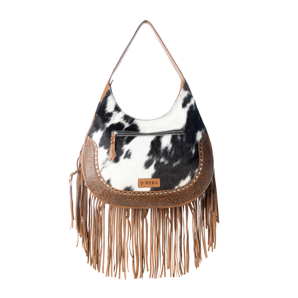 Lasso Lane Hairon Leather Bag for Women in brown with fringe and embossed detail - Myra USA