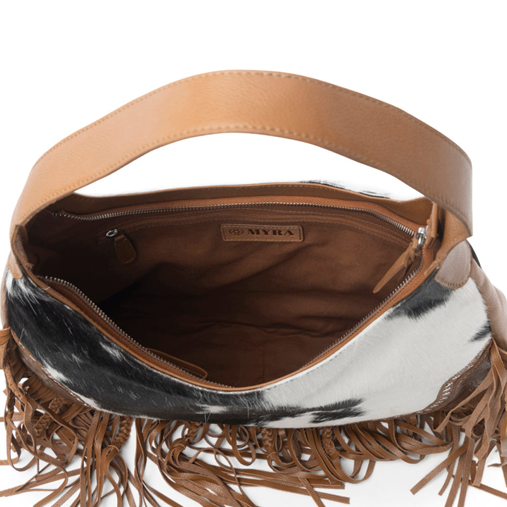 Lasso Lane Hairon Leather Bag for Women in brown with fringe and embossed detail - Myra USA