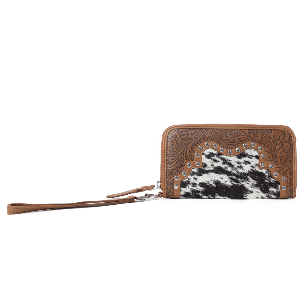 Myra Sunset Ridge Handtooled Hairon Leather Wallet in Honey Snow - Myra USA