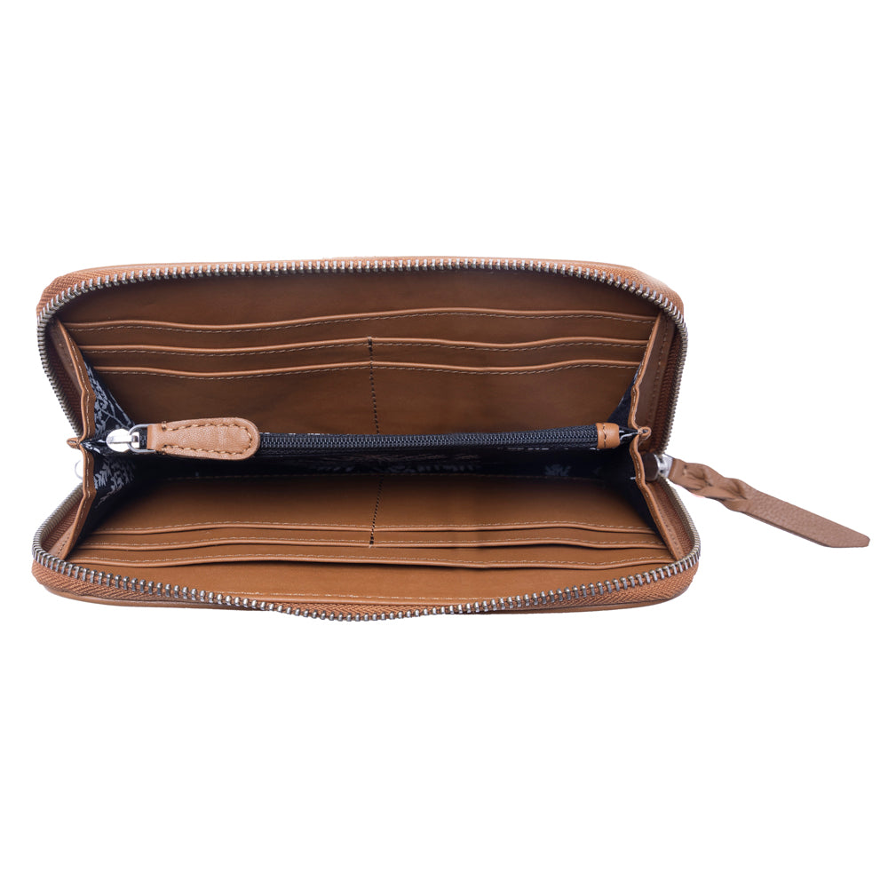 Myra Sunset Ridge Handtooled Hairon Leather Wallet in Honey Snow - Myra USA