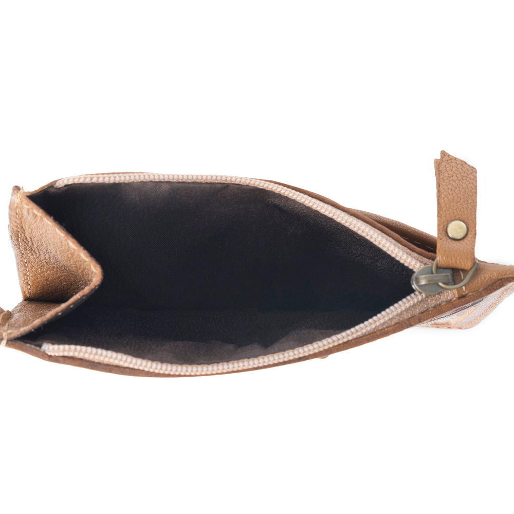 Hand Hewn Western Card Holder for Women in Light Brown with handtooled Cactus detail - Myra USA