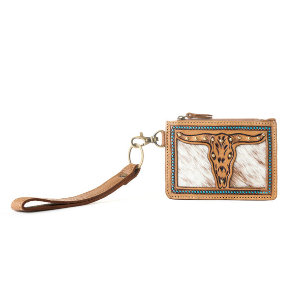 Hand Hewn Western Card Holder for Women in Khaki with hairon detail - Myra USA