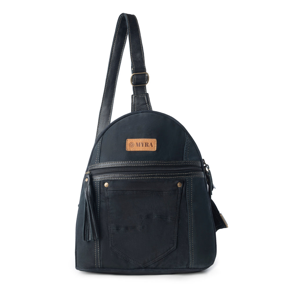 Bandit Denim Fanny Pack Bag for Women in blue with denim and Front Pocket - Myra USA