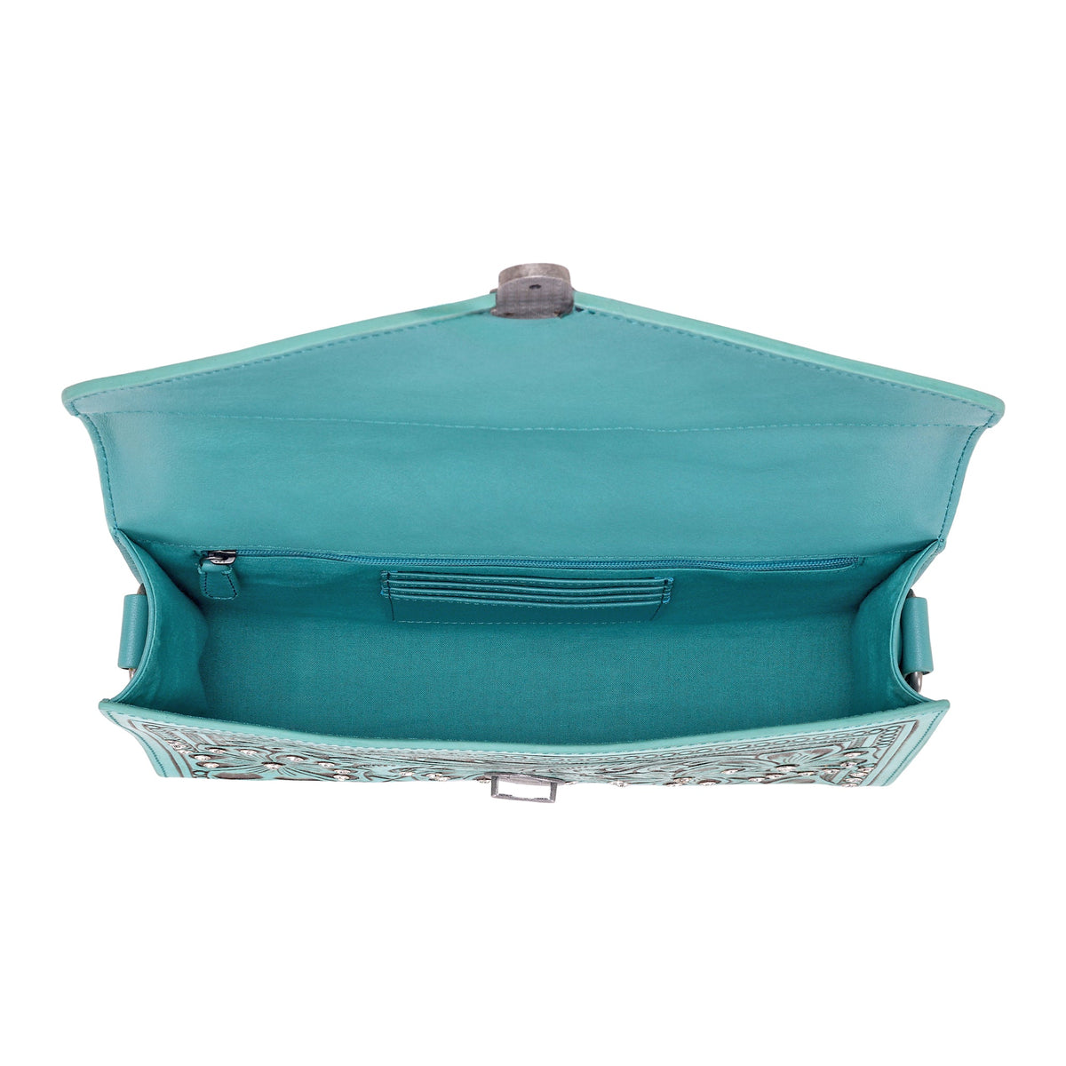 Myra Circe Hand Tooled Bag for Women in turquoise with rhinestones - Myra USA