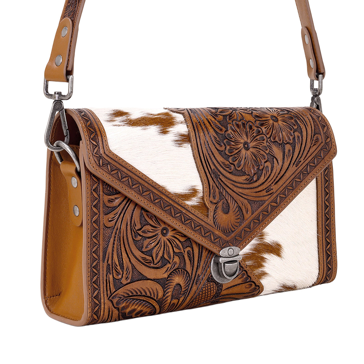 Myra Circe Hand Tooled Bag for Women in tan with hairon - Myra USA