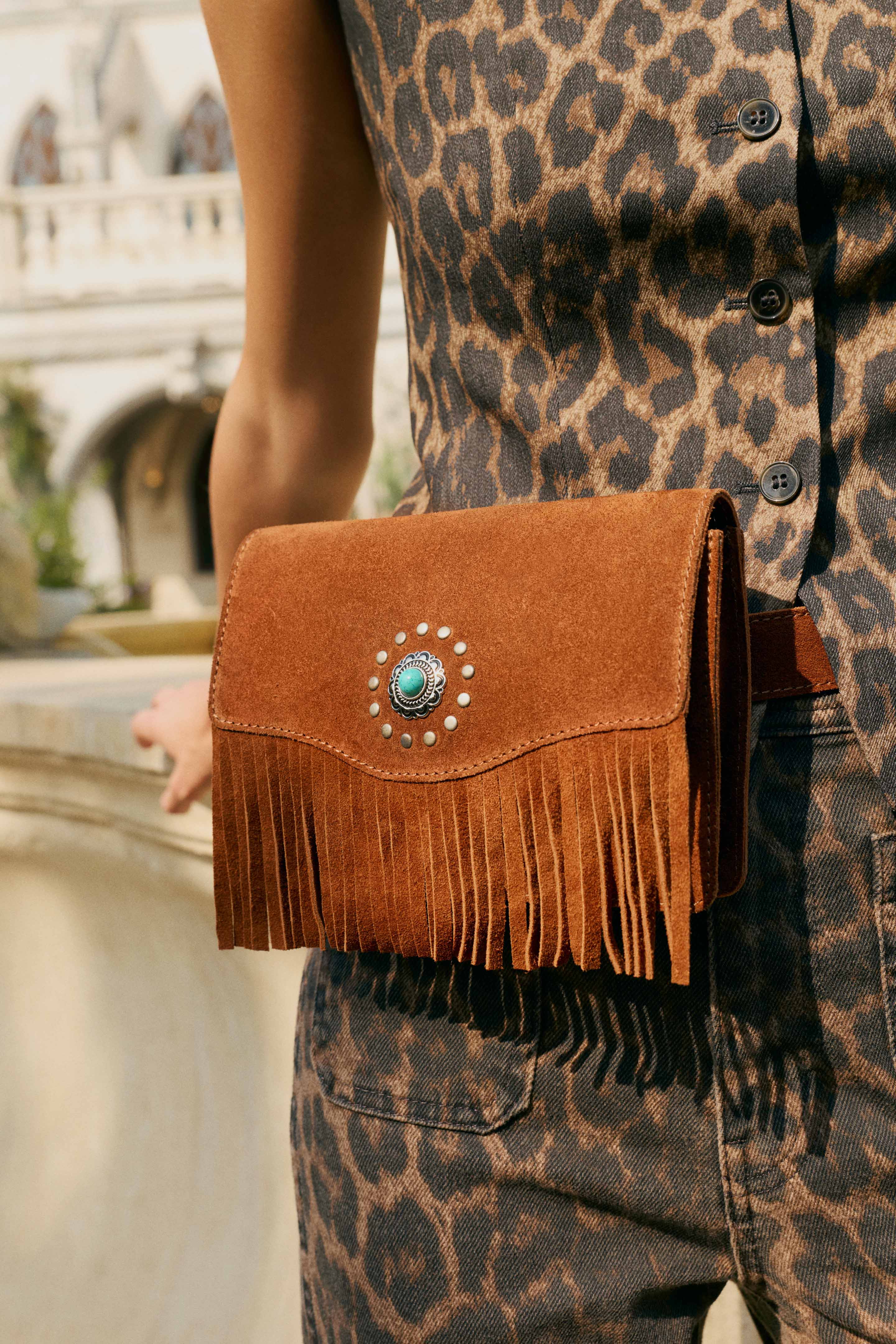 Myra Yellowstone Highland Range Suede Leather Belt Bag in Desert Tan - Myra USA