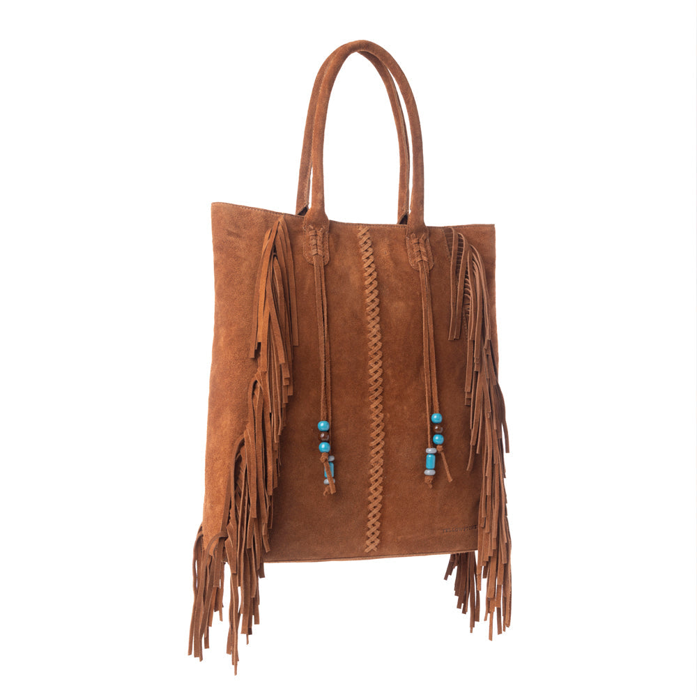 Myra Yellowstone Desert Creek Fringed Suede Leather Concealed Carry Bag in Sand Brown - Myra USA