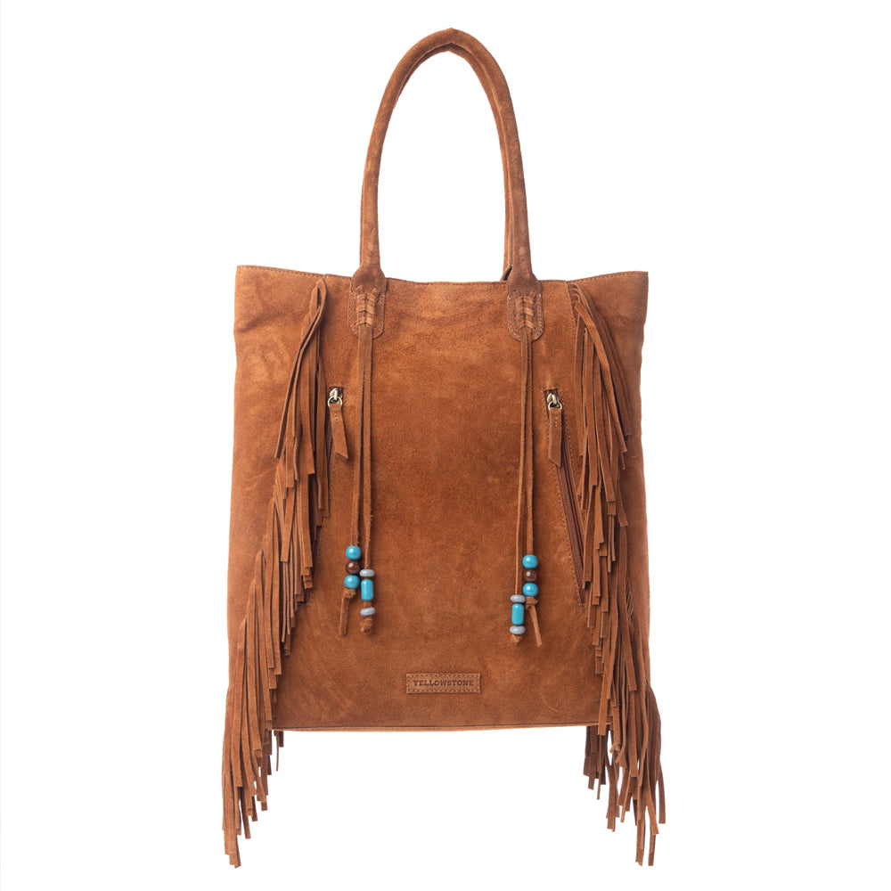 Myra Yellowstone Desert Creek Fringed Suede Leather Concealed Carry Bag in Sand Brown - Myra USA