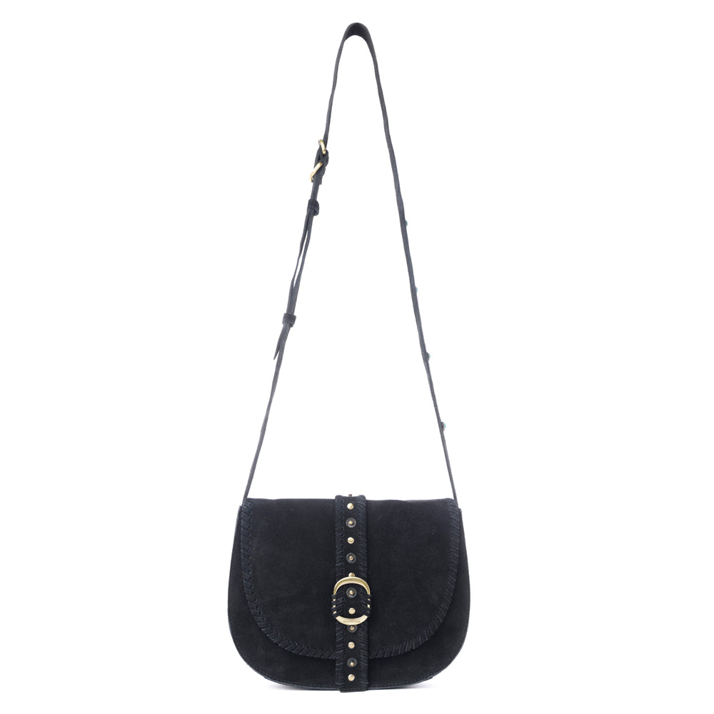 Myra Yellowstone Iron Frontier Suede Leather Bag in Jet Black - Myra USA
