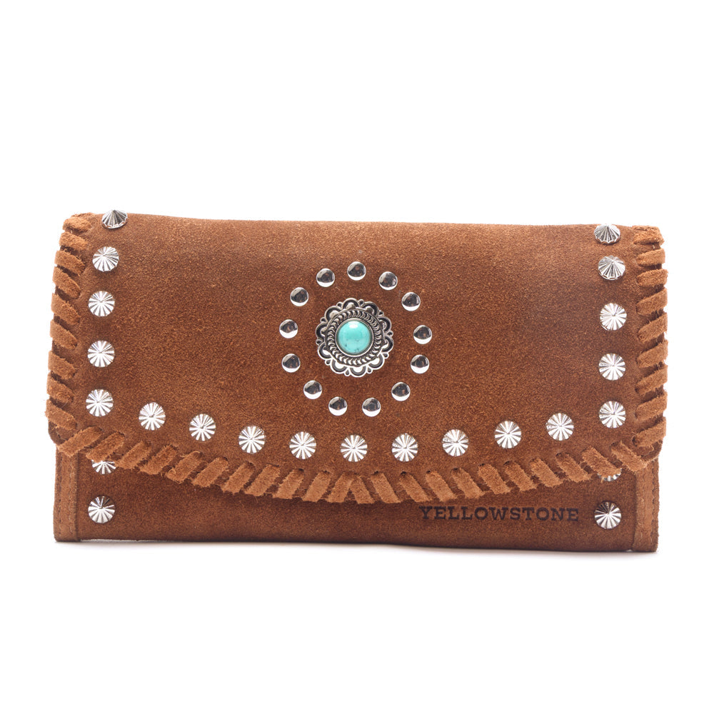 Myra Yellowstone Briar Meadow Studded Suede Leather Women’s Purse in Desert Tan - Myra USA
