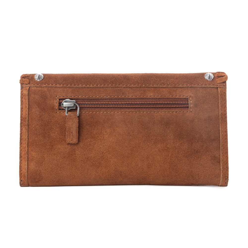 Myra Yellowstone Briar Meadow Studded Suede Leather Women’s Purse in Desert Tan - Myra USA