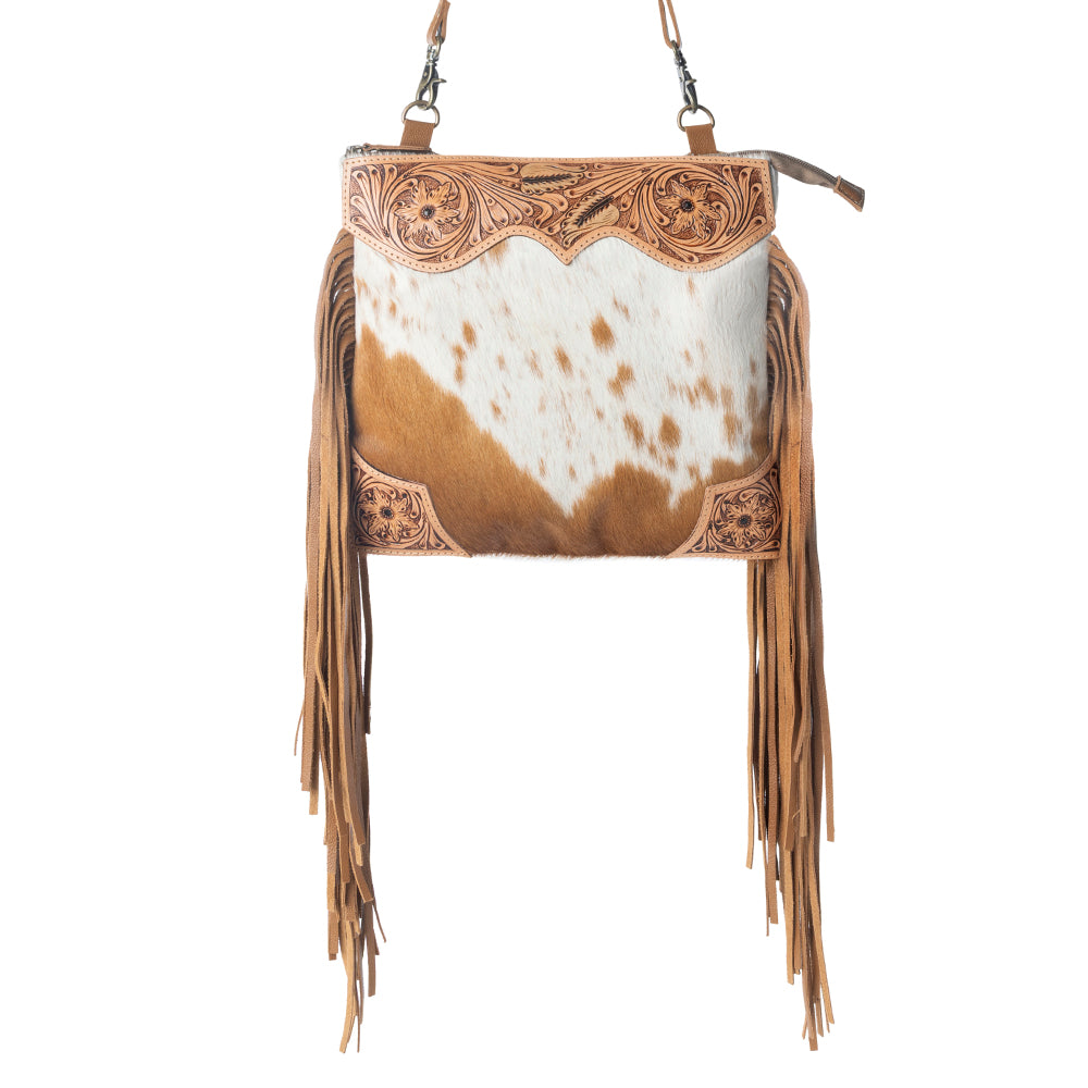 Tumbleweed Trail Fringed hand-tooled bag for women in Light Brown - Myra USA