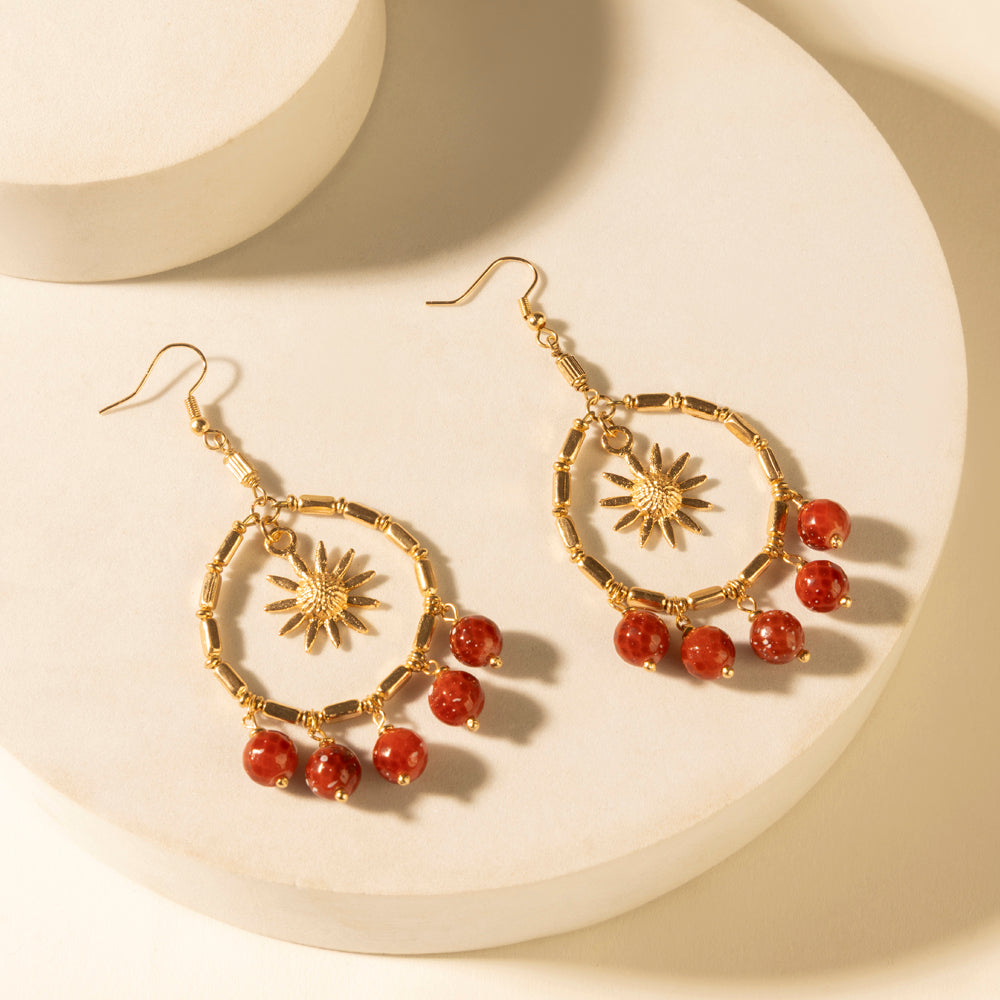 Myra Red Mesa Sun Hoop Earrings in Burnished Tan - Myra USA