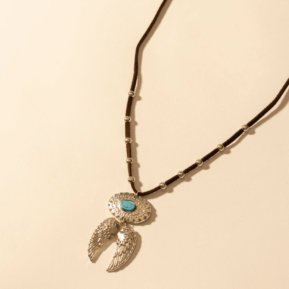 Myra Windspur Feather Necklace in Desert Turquoise - Myra USA