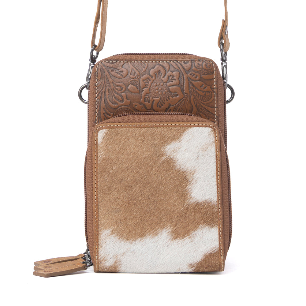Myra Rustler Ridge Embossed Leather Hairon Sling Bag in Sandstone Cream - Myra USA
