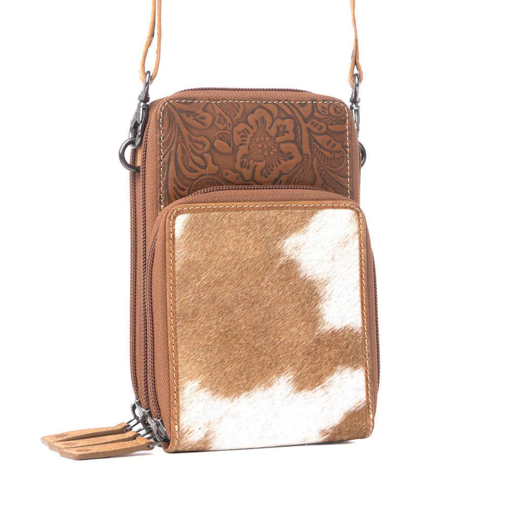 Myra Rustler Ridge Embossed Leather Hairon Sling Bag in Sandstone Cream - Myra USA