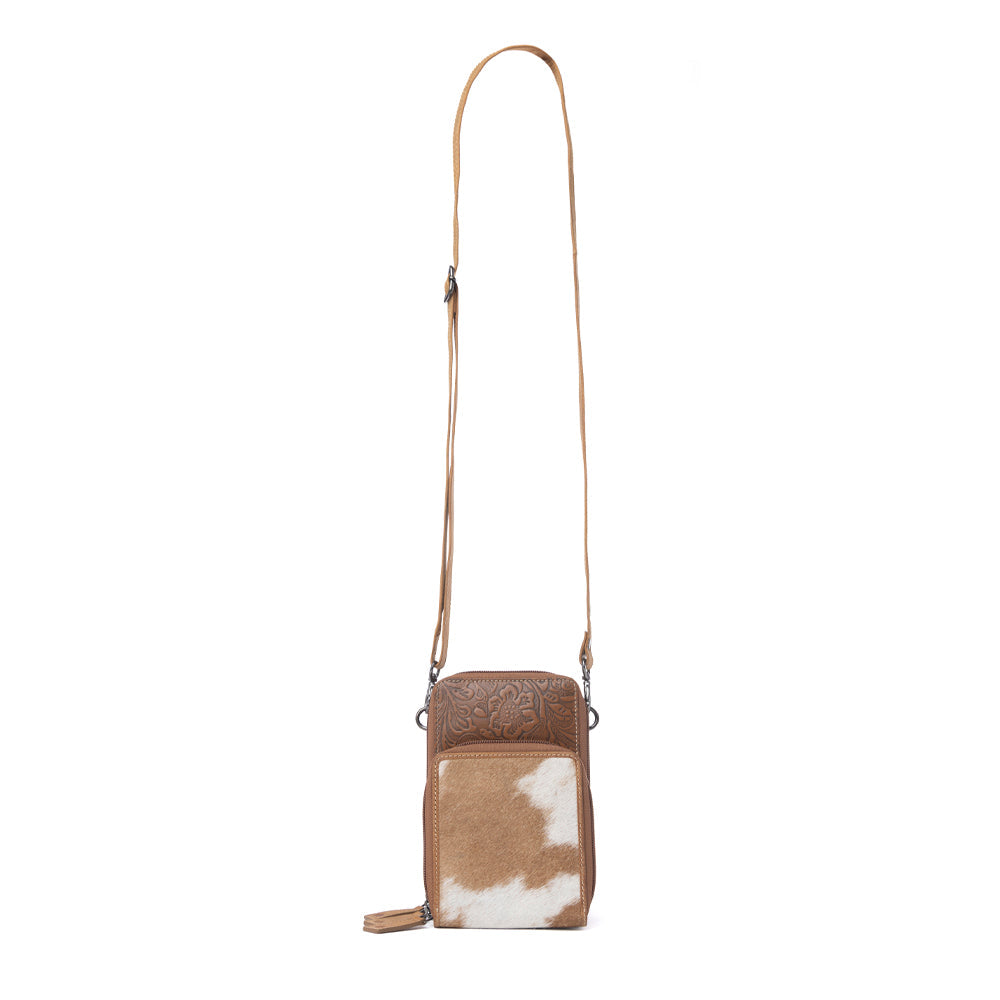 Myra Rustler Ridge Embossed Leather Hairon Sling Bag in Sandstone Cream - Myra USA