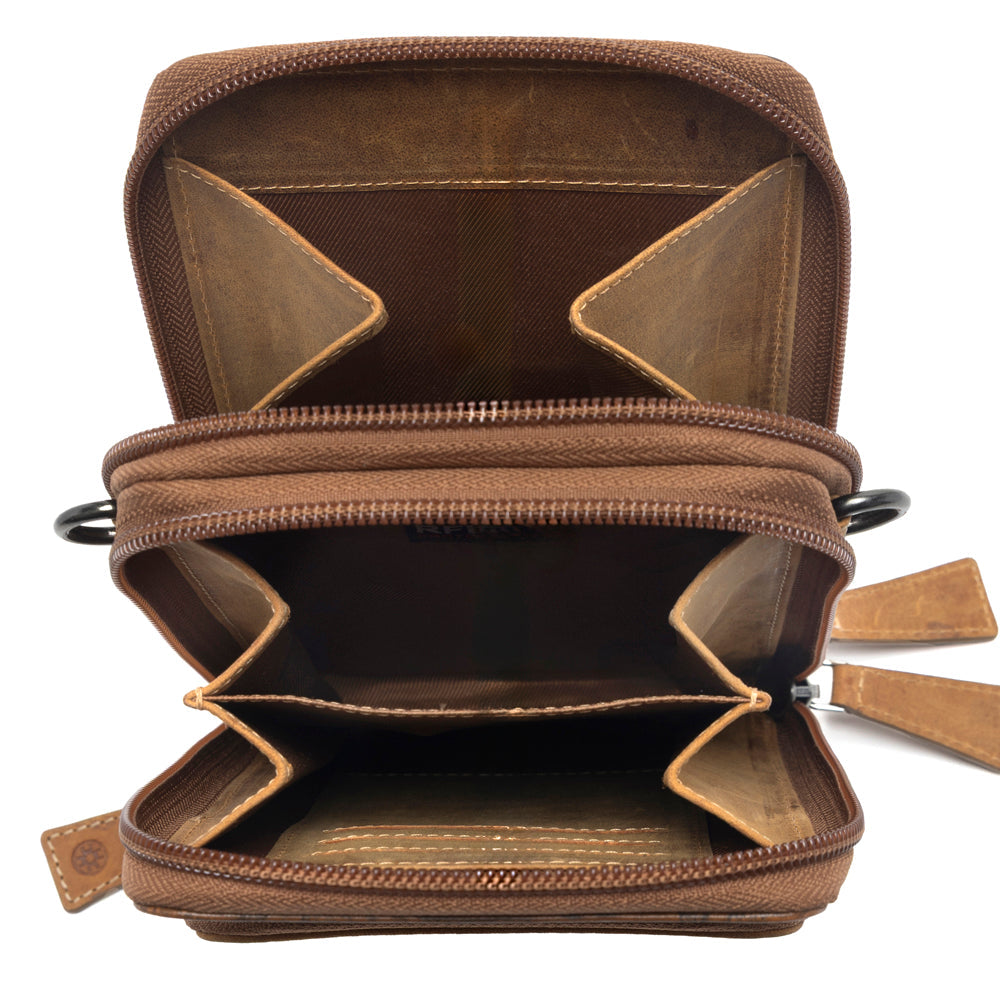 Myra Rustler Ridge Embossed Leather Hairon Sling Bag in Sandstone Cream - Myra USA