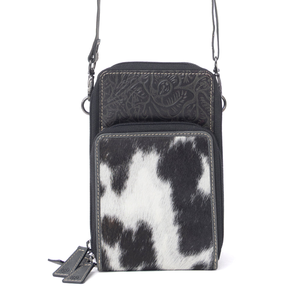 Myra Rustler Ridge Embossed Leather Hairon Sling Bag in Slate Smoke - Myra USA