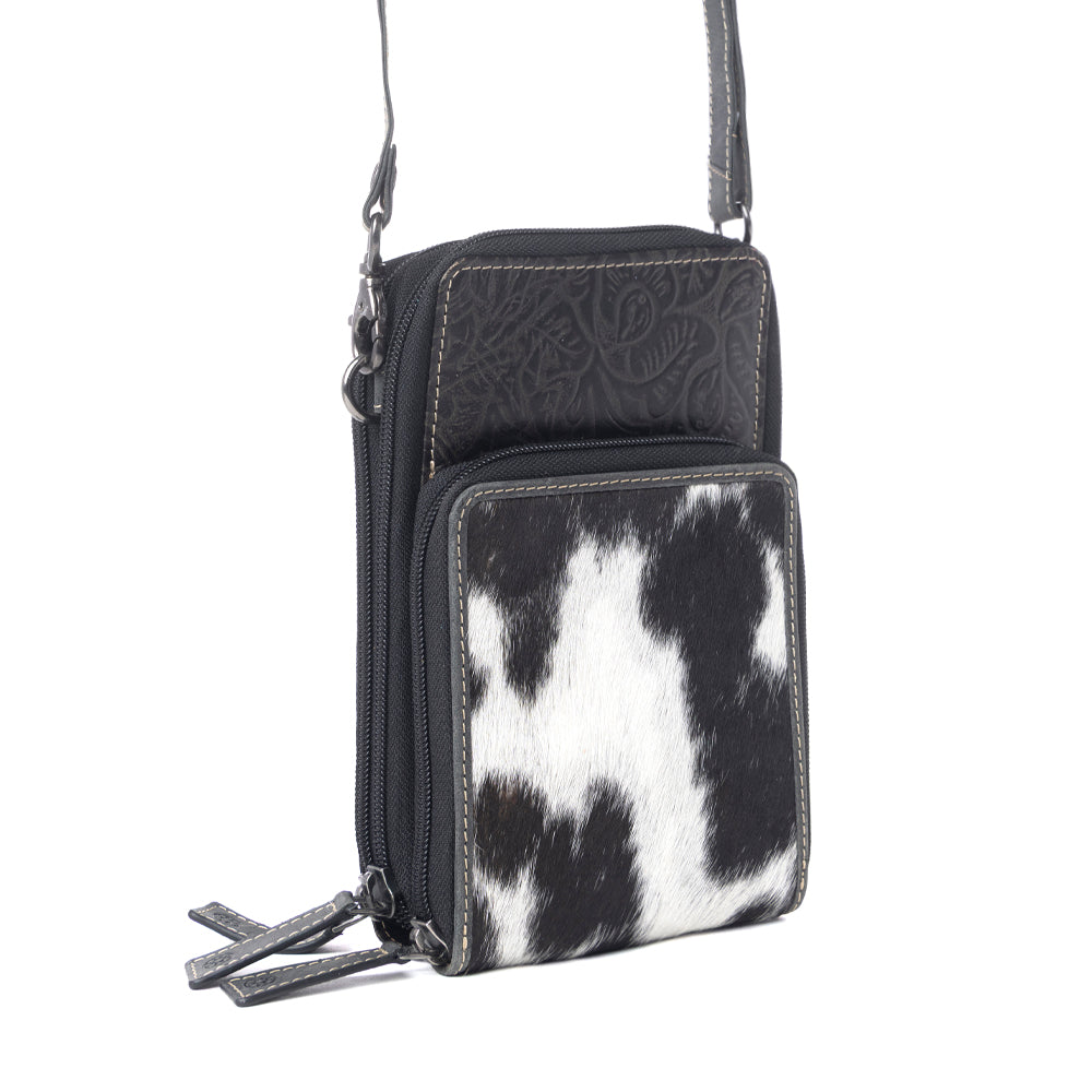 Myra Rustler Ridge Embossed Leather Hairon Sling Bag in Slate Smoke - Myra USA