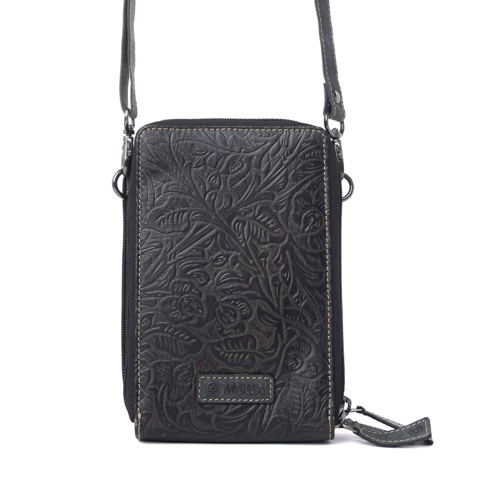 Myra Rustler Ridge Embossed Leather Hairon Sling Bag in Slate Smoke - Myra USA