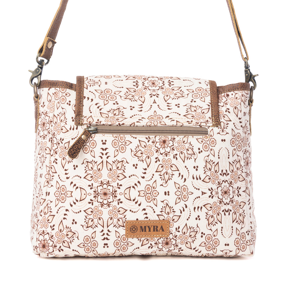 Myra Oakline Cotton & Leather Shoulder Bag in Mocha Beige - Myra USA