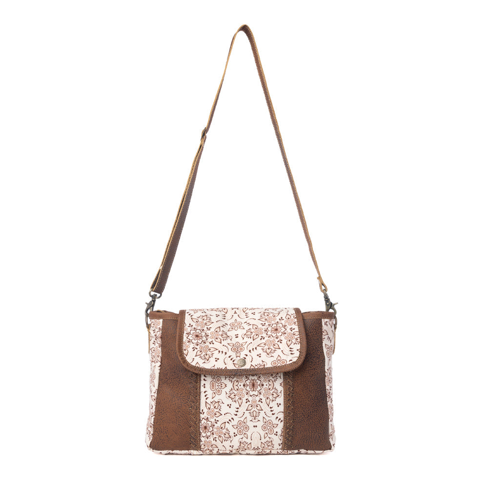 Myra Oakline Cotton & Leather Shoulder Bag in Mocha Beige - Myra USA