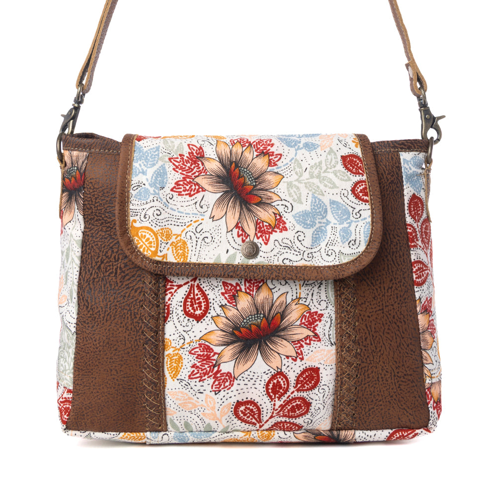 Myra Oakline Cotton & Leather Shoulder Bag in Powder Brown - Myra USA