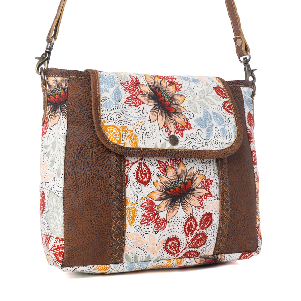 Myra Oakline Cotton & Leather Shoulder Bag in Powder Brown - Myra USA
