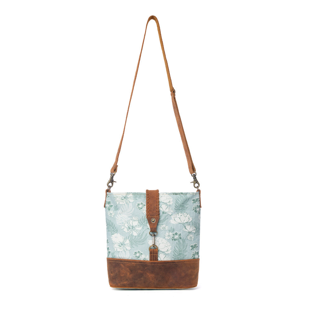 Myra Sagefield Cotton & Leather Shoulder Bag in Mint Brown - Myra USA
