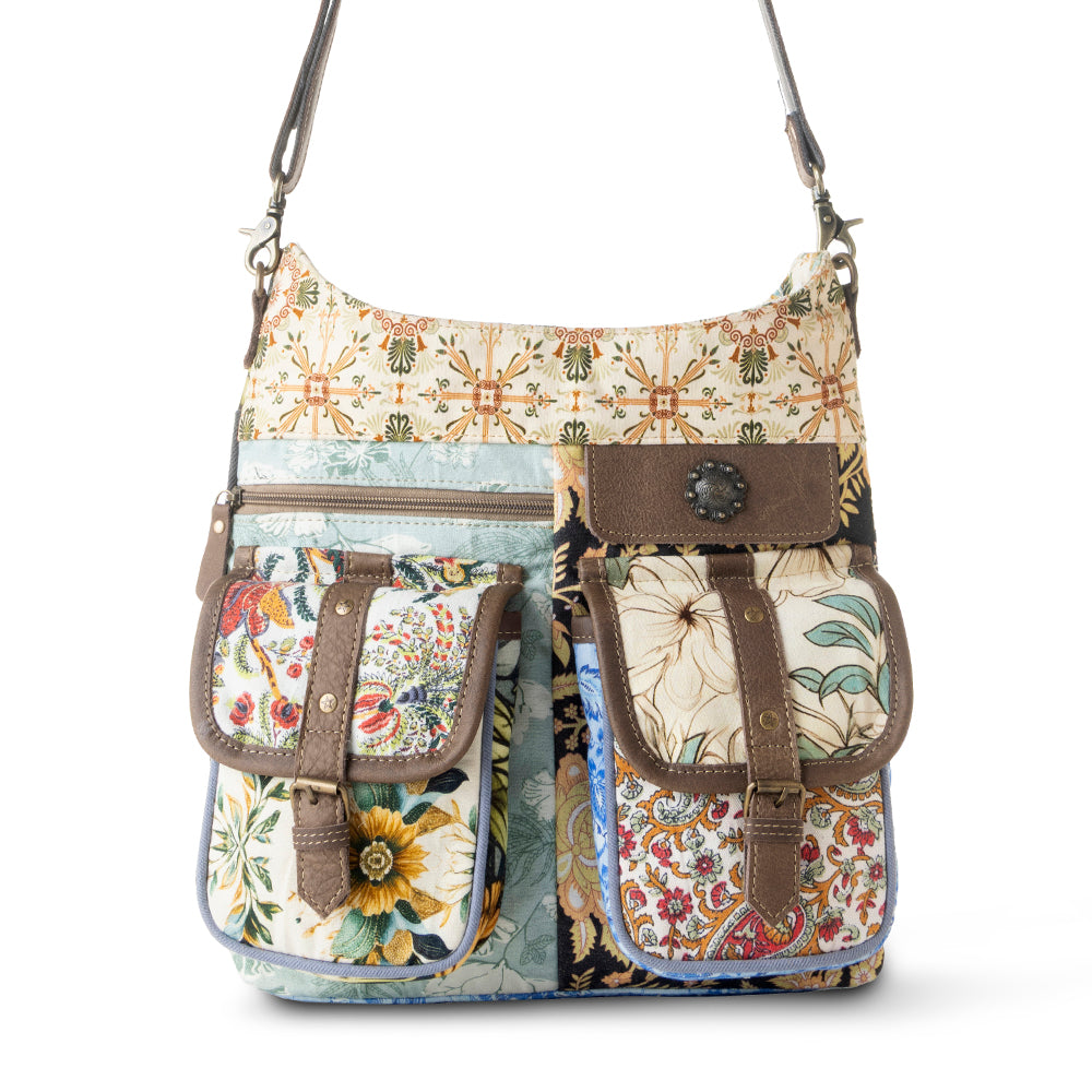 Le Fleur Bel Cowgirl Shoulder Bag for Women in yellow floral with leather and Concho details - Myra USA