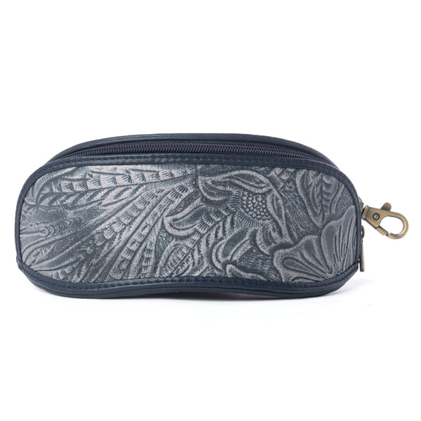 Myra Silver Creek Embossed Leather Sunglass Case in Midnight Steel - Myra USA