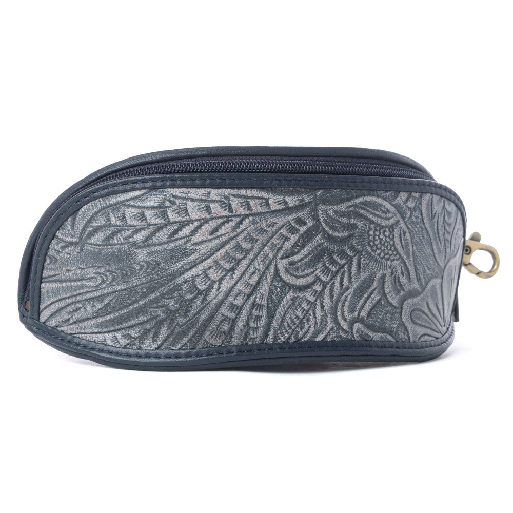 Myra Silver Creek Embossed Leather Sunglass Case in Midnight Steel - Myra USA