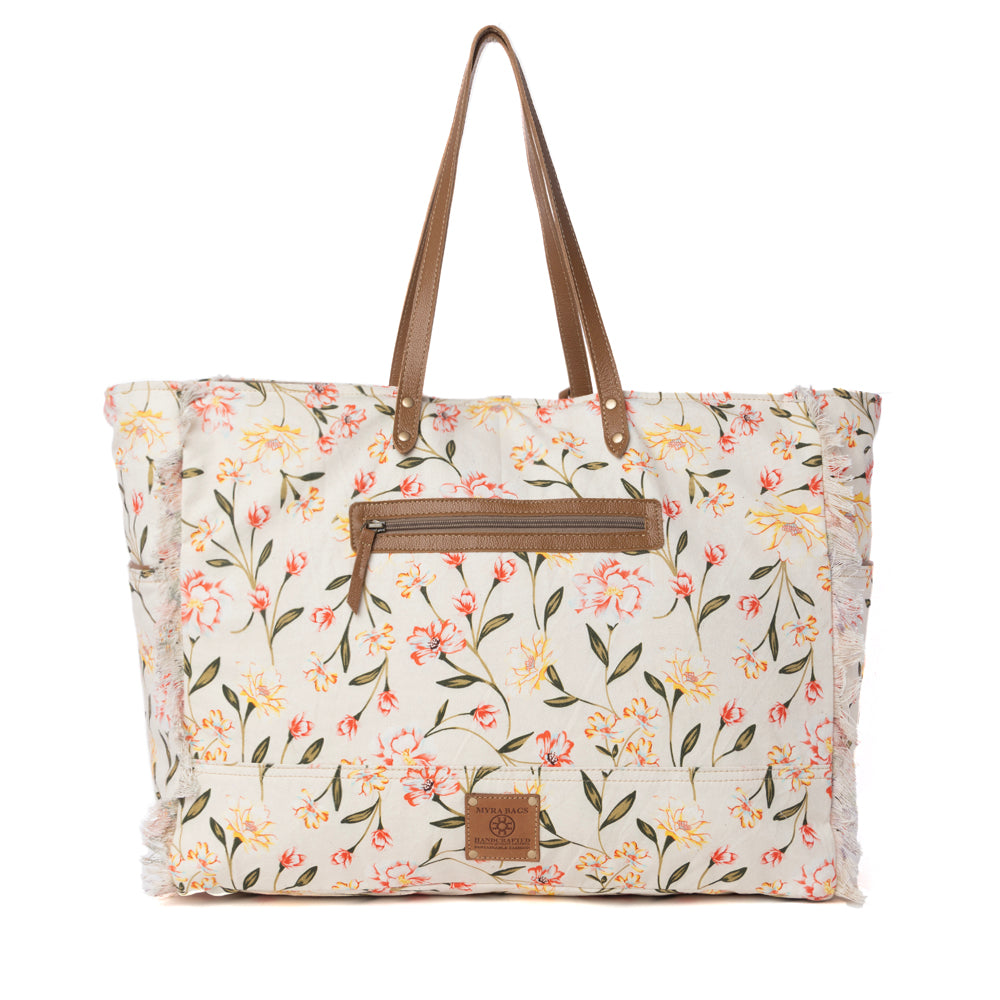 Myra Brookside Cotton & Leather Weekender Bag in Blush Cream - Myra USA