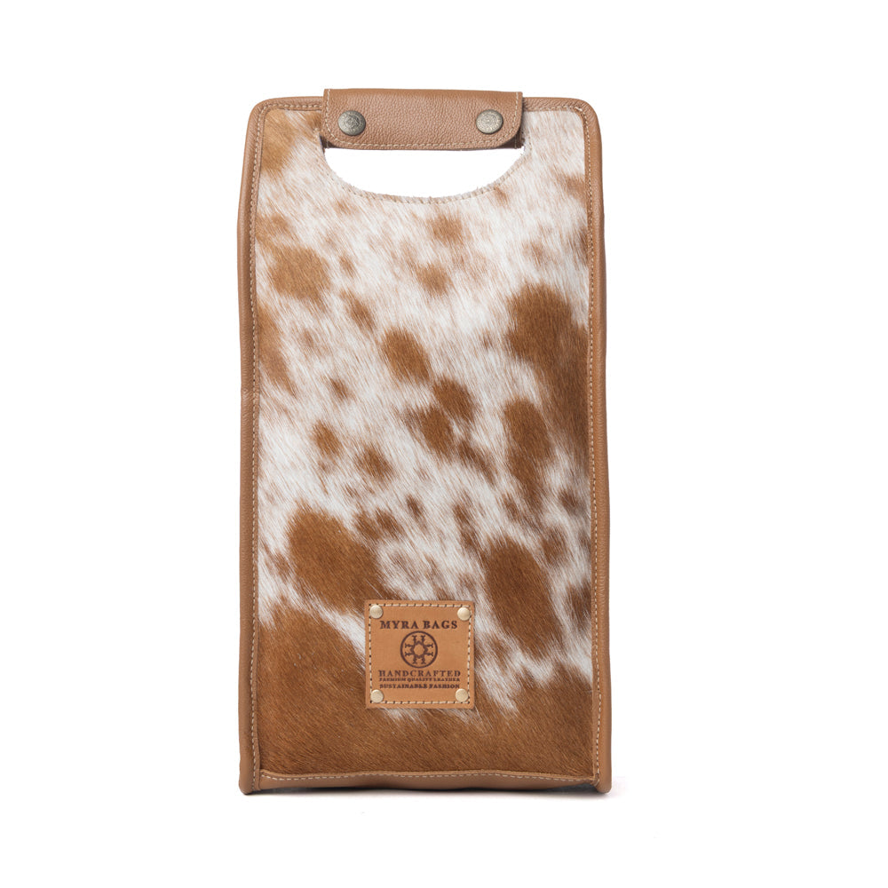 Myra Cypress Field Hairon Leather Wine Bottle Holder in Tan Beige - Myra USA