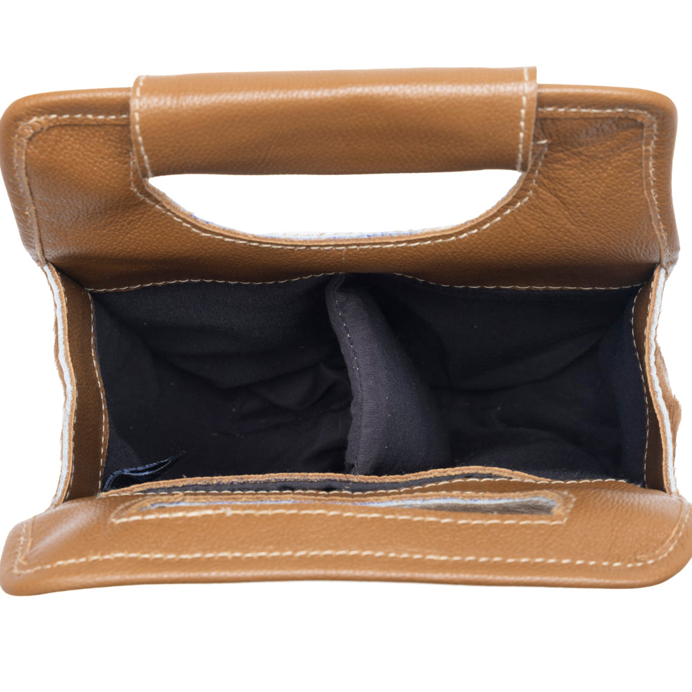 Myra Cypress Field Hairon Leather Wine Bottle Holder in Tan Beige - Myra USA