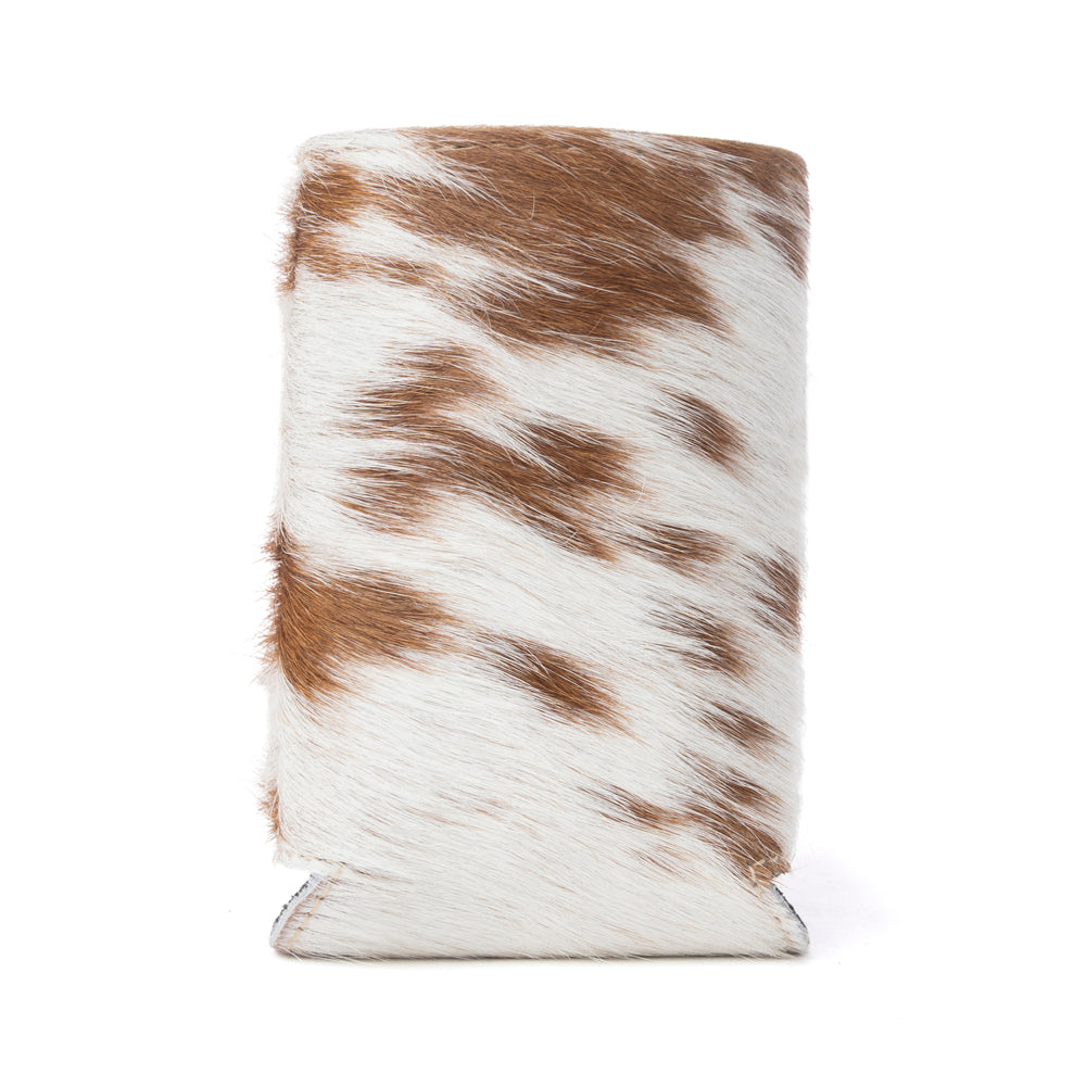 Myra Birch Valley Hairon Leather Beer Can Holder in Toffee Cream - Myra USA