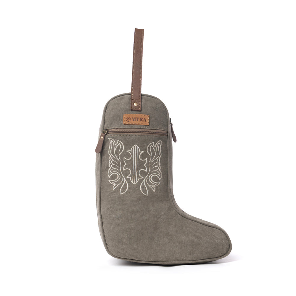 Myra Sunstone Cotton & Leather Boot Bag in Clay Fern - Myra USA