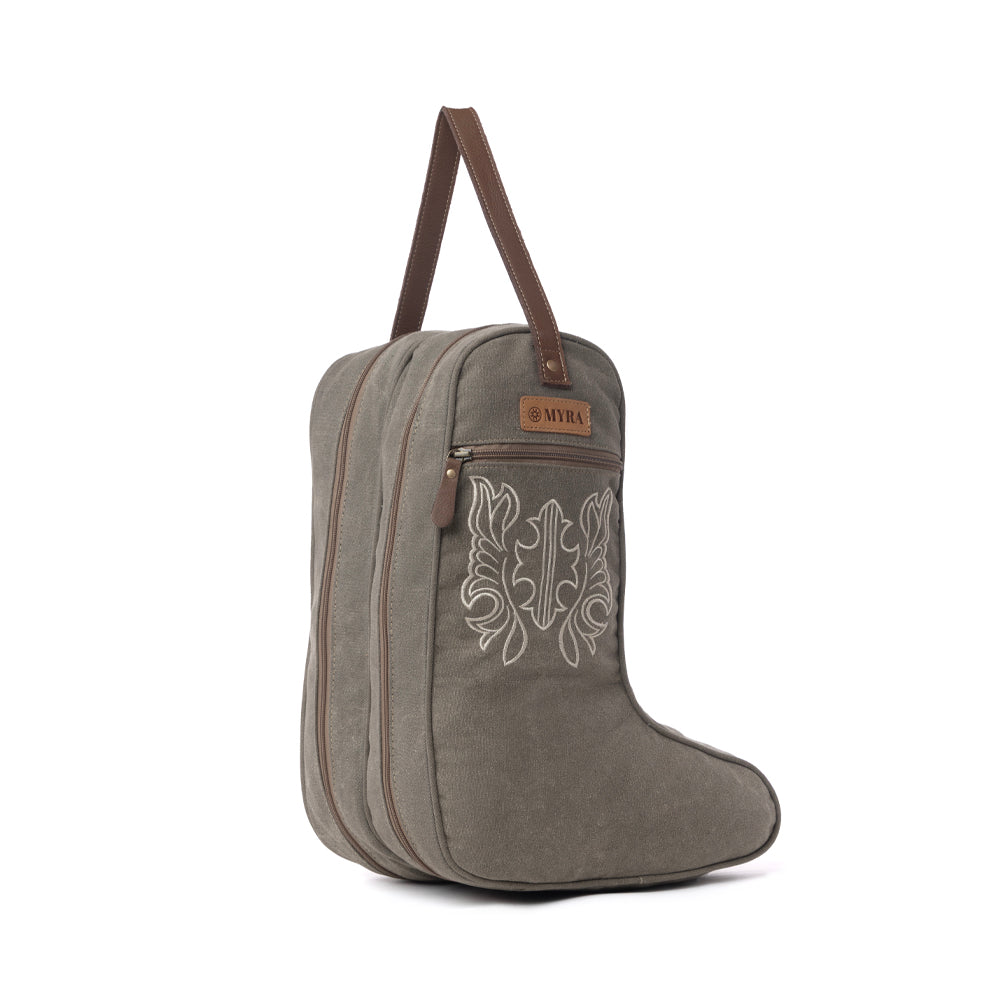 Myra Sunstone Cotton & Leather Boot Bag in Clay Fern - Myra USA