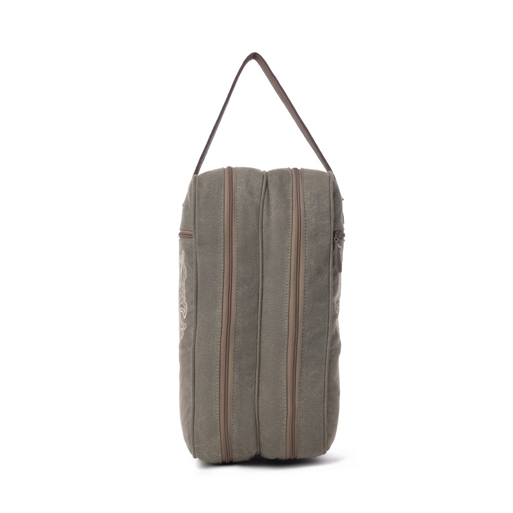Myra Sunstone Cotton & Leather Boot Bag in Clay Fern - Myra USA
