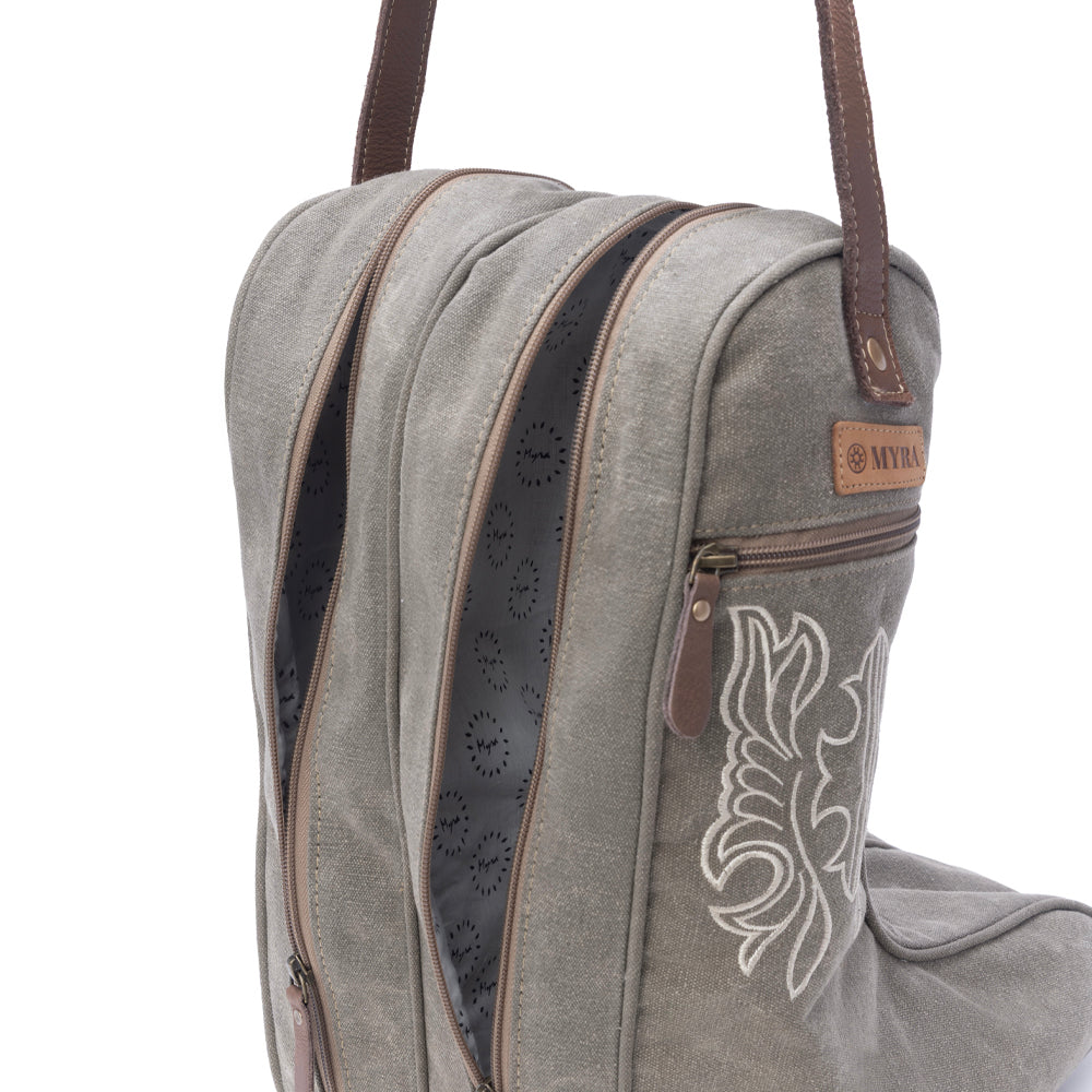 Myra Sunstone Cotton & Leather Boot Bag in Clay Fern - Myra USA