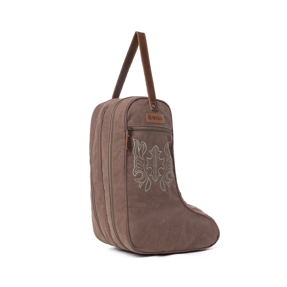 Myra Sunstone Cotton & Leather Boot Bag in Sandy Taupe - Myra USA