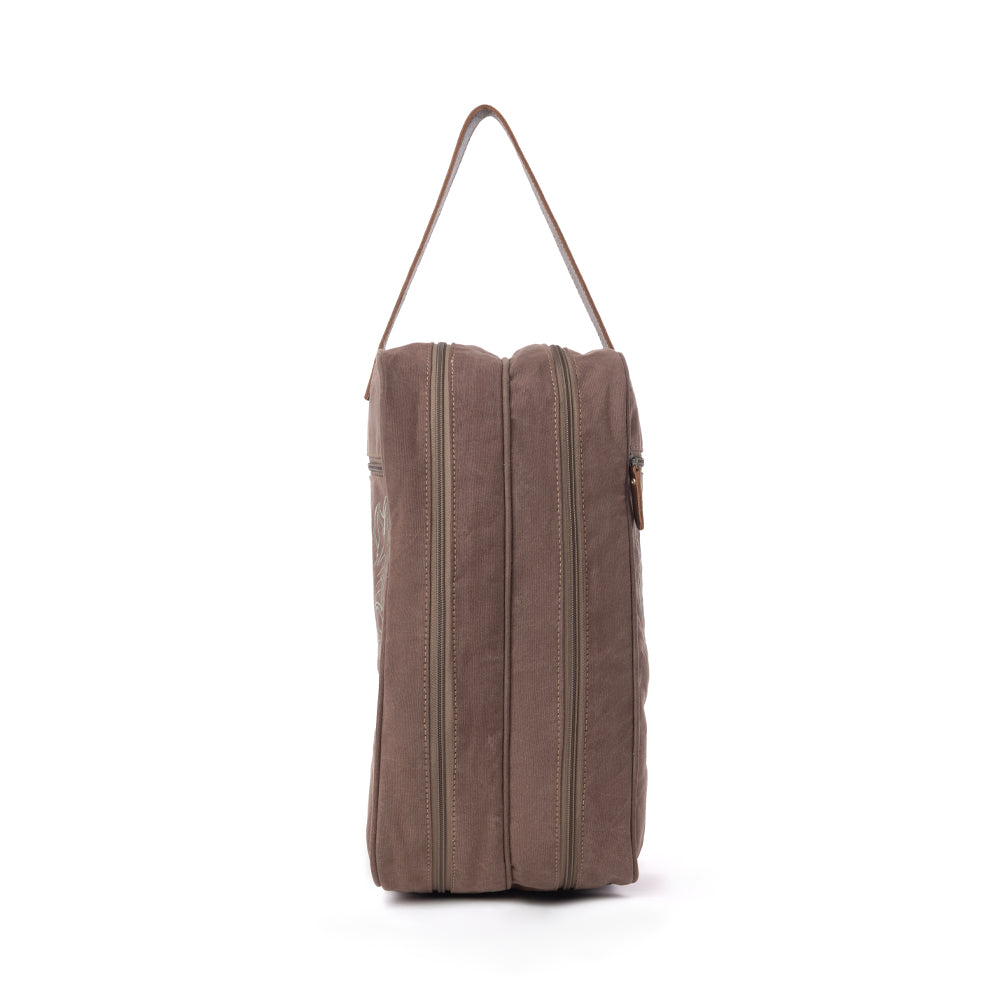 Myra Sunstone Cotton & Leather Boot Bag in Sandy Taupe - Myra USA