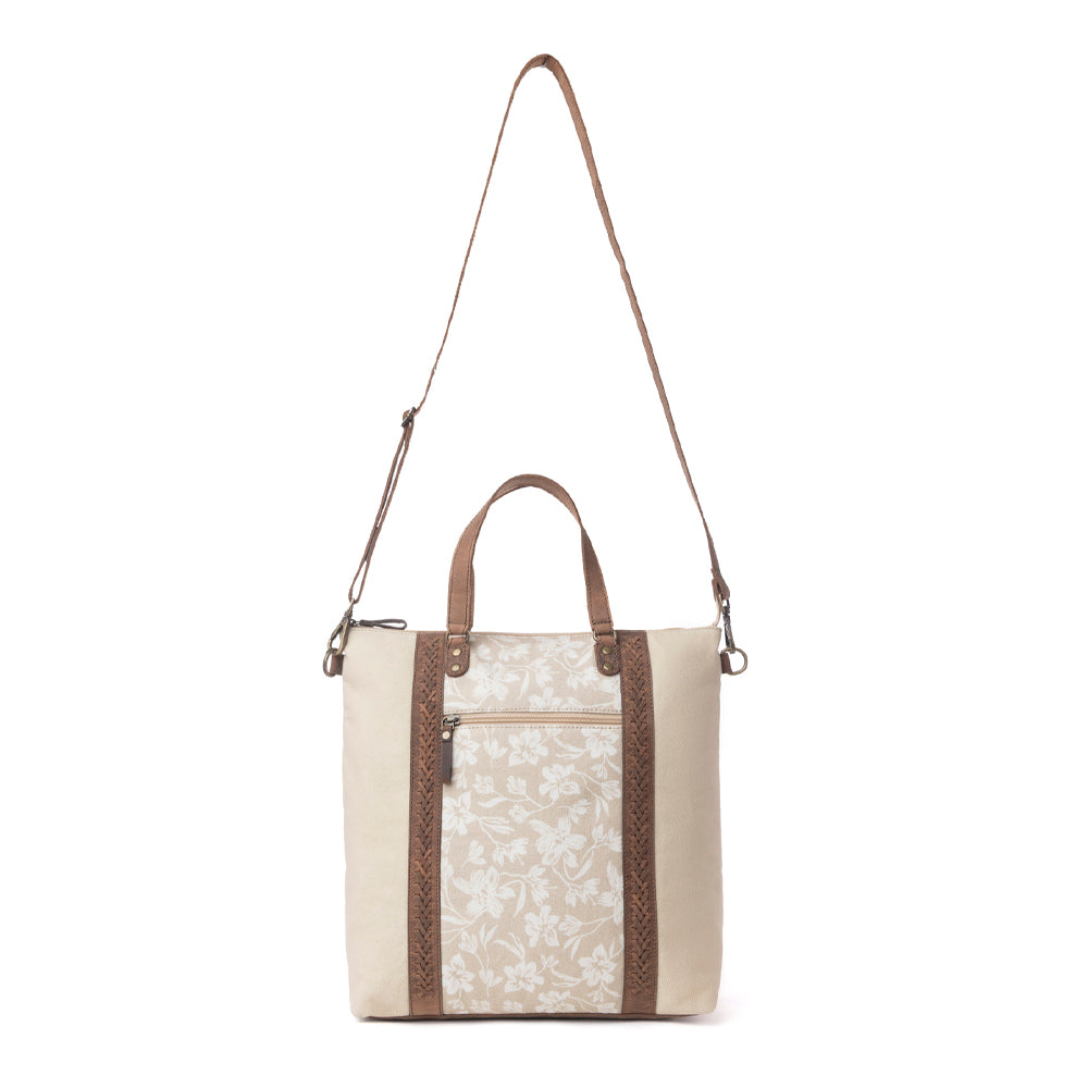 Myra Sunfield Haven Cotton & Leather Tote Bag in Timber Cream - Myra USA
