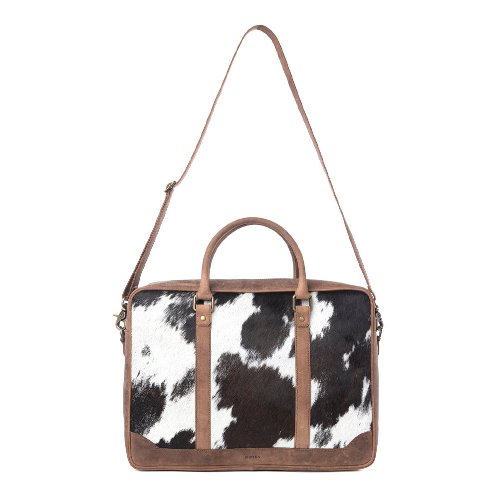 Myra Ironpeak Hairon Leather Laptop Bag in Coal Snow - Myra USA