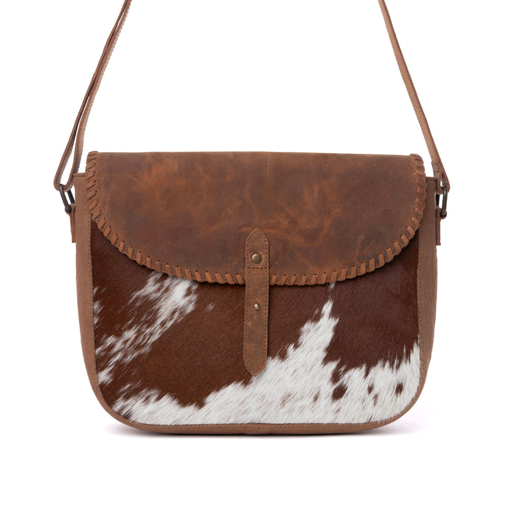 Myra Honey Field Hairon Leather Messenger Bag in Sable Mist - Myra USA