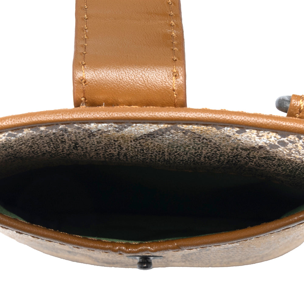 Myra Cedar Snake Print Leather Cell Phone Holder in Toffee Patch - Myra USA
