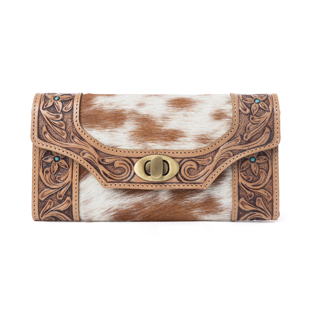 Myra Fern Pass Handtooled Hairon Leather Women’s Wallet in Warm Caramel - Myra USA